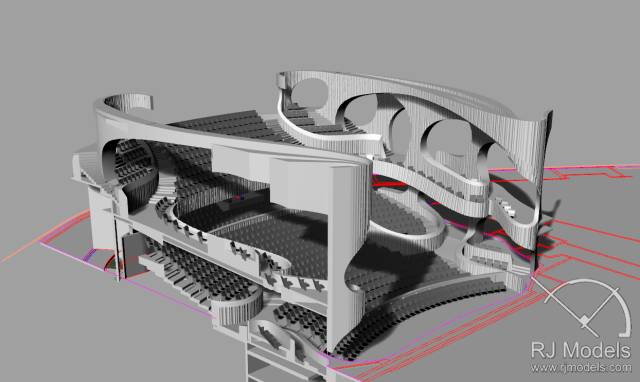 戲曲中心建筑模型的大小為1230mm X 830mm X 590mm ，歷時(shí)1個(gè)月制成。戲曲中心的外觀別樹一格，糅合了傳統(tǒng)與現(xiàn)代元素，整體屬于流線型設(shè)計(jì)，外觀如同舞臺(tái)簾幕一般。從建筑模型的設(shè)計(jì)中觀看，▲戲曲中心的結(jié)構(gòu)為流線外型和內(nèi)部空間， 呈現(xiàn)出「氣」的概念。。